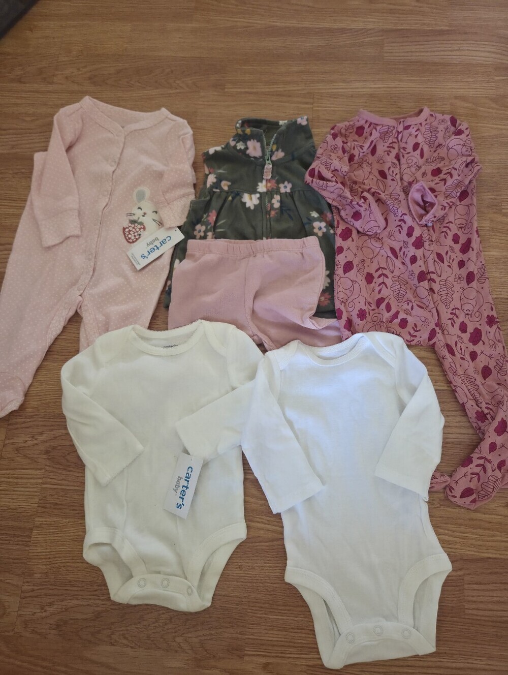 Carter's Girl 3 Months Bundle 6pcs Floral Squirrel Strawberry Mouse NEW